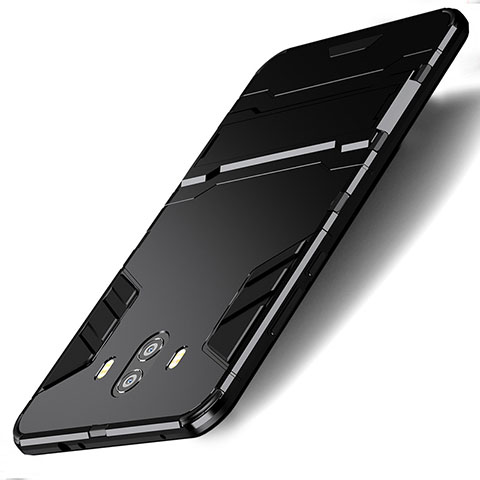 Coque Contour Silicone et Plastique Mat avec Support pour Huawei Mate 10 Noir
