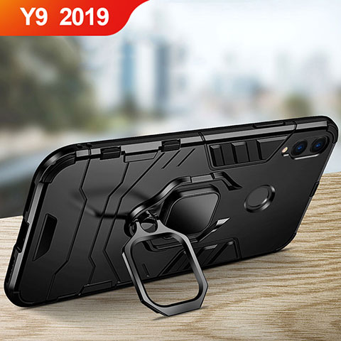 Coque Contour Silicone et Plastique Mat avec Support pour Huawei Y9 (2019) Noir