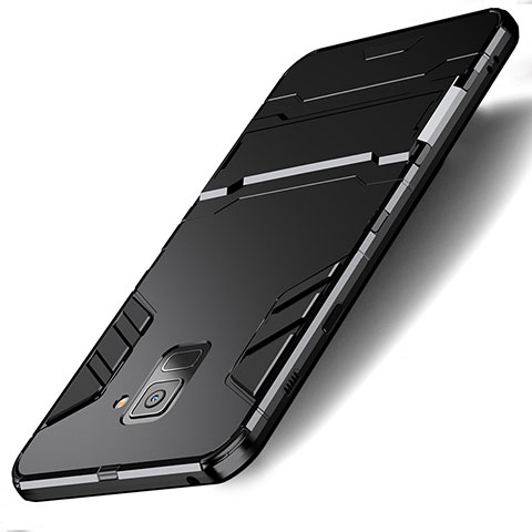 Coque Contour Silicone et Plastique Mat avec Support pour Samsung Galaxy A8 (2018) Duos A530F Noir