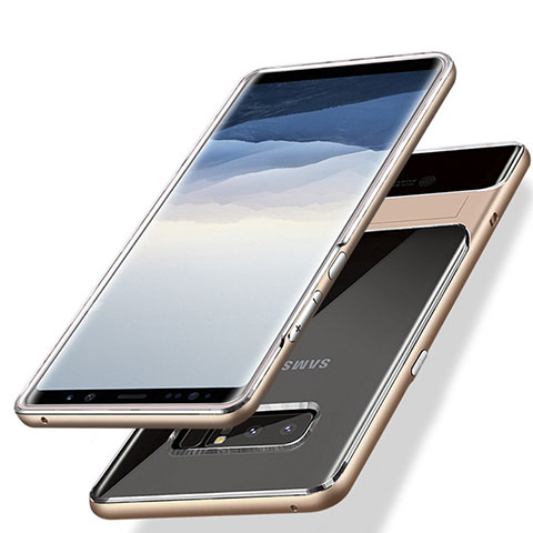 Coque Contour Silicone et Plastique Mat avec Support pour Samsung Galaxy Note 8 Duos N950F Or