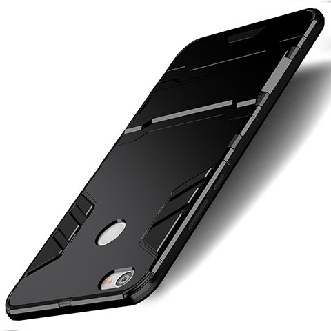 Coque Contour Silicone et Plastique Mat avec Support pour Xiaomi Redmi Y1 Noir