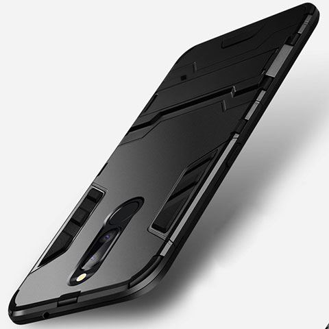 Coque Contour Silicone et Plastique Mat avec Support R01 pour Huawei G10 Noir