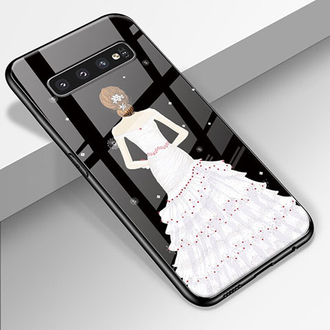 Coque Contour Silicone et Vitre Dos de Fille Miroir Etui Housse K01 pour Samsung Galaxy S10 Plus Blanc