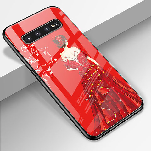 Coque Contour Silicone et Vitre Dos de Fille Miroir Etui Housse K01 pour Samsung Galaxy S10 Rouge