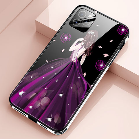 Coque Contour Silicone et Vitre Dos de Fille Miroir Etui Housse pour Apple iPhone 12 Pro Violet