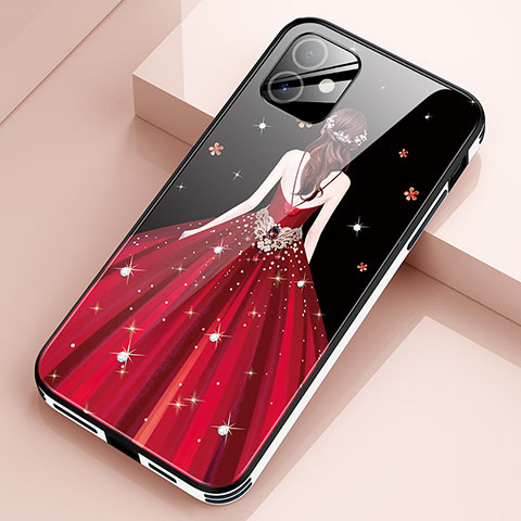 Coque Contour Silicone et Vitre Dos de Fille Miroir Etui Housse pour Apple iPhone 12 Vin Rouge