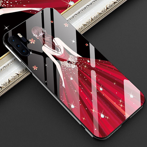 Coque Contour Silicone et Vitre Dos de Fille Miroir Etui Housse pour Huawei P30 Pro New Edition Vin Rouge