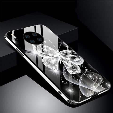 Coque Contour Silicone et Vitre Fleurs Miroir Etui Housse C01 pour Huawei Mate 30 Noir