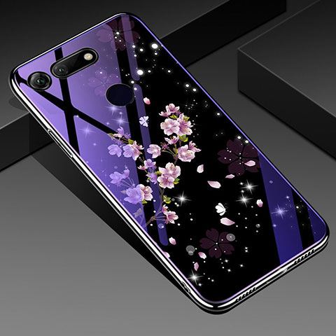 Coque Contour Silicone et Vitre Fleurs Miroir Etui Housse K01 pour Huawei Honor V20 Violet