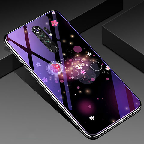Coque Contour Silicone et Vitre Fleurs Miroir Etui Housse K01 pour Xiaomi Redmi Note 8 Pro Violet