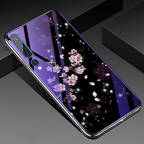 Coque Contour Silicone et Vitre Fleurs Miroir Etui Housse pour Xiaomi Mi 10 Pro Mixte