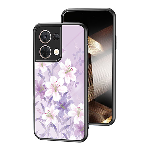 Coque Contour Silicone et Vitre Fleurs Miroir Etui Housse pour Xiaomi Redmi Note 13 5G Violet Clair