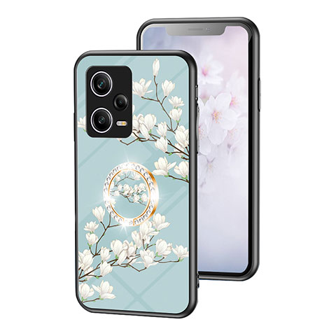 Coque Contour Silicone et Vitre Fleurs Miroir Etui Housse S01 pour Xiaomi Redmi Note 12 Pro 5G Cyan