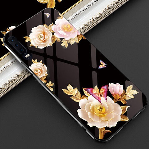 Coque Contour Silicone et Vitre Fleurs Miroir Etui Housse S02 pour Huawei P30 Orange