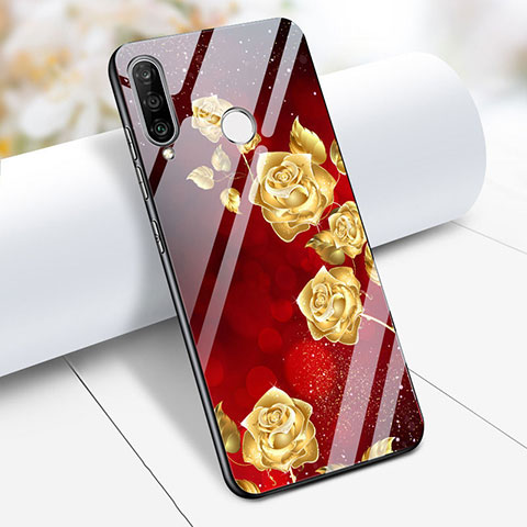 Coque Contour Silicone et Vitre Fleurs Miroir pour Huawei Nova 4e Rouge