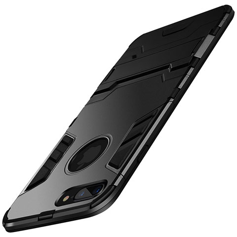 Coque Contour Silicone et Vitre Mat avec Support pour Apple iPhone 8 Plus Noir