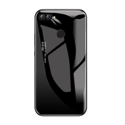 Coque Contour Silicone et Vitre Miroir Housse Etui Degrade Arc en Ciel pour Huawei Enjoy 7S Noir