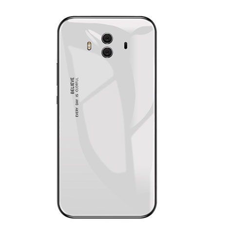 Coque Contour Silicone et Vitre Miroir Housse Etui Degrade Arc en Ciel pour Huawei Mate 10 Blanc