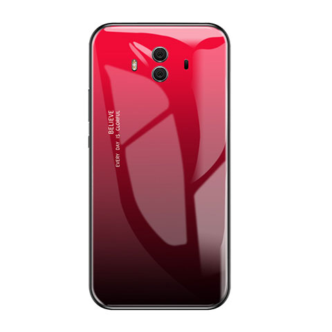 Coque Contour Silicone et Vitre Miroir Housse Etui Degrade Arc en Ciel pour Huawei Mate 10 Rouge