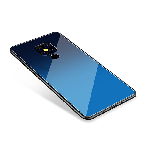 Coque Contour Silicone et Vitre Miroir Housse Etui Degrade Arc en Ciel pour Huawei Mate 20 Bleu