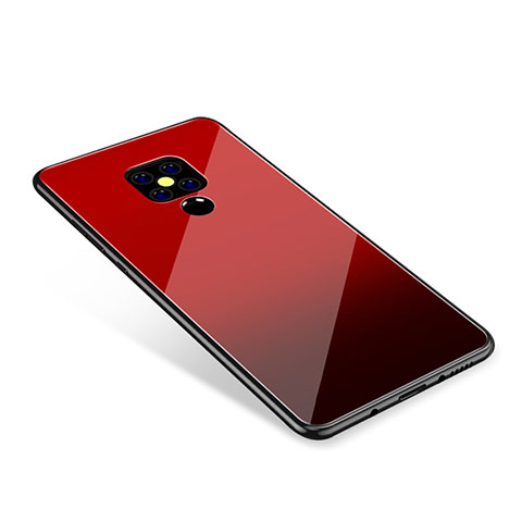 Coque Contour Silicone et Vitre Miroir Housse Etui Degrade Arc en Ciel pour Huawei Mate 20 Rouge
