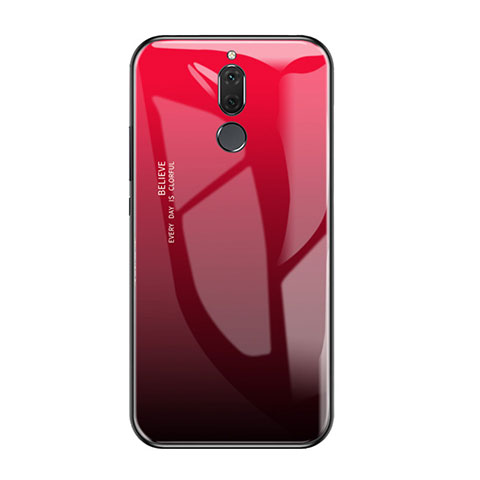 Coque Contour Silicone et Vitre Miroir Housse Etui Degrade Arc en Ciel pour Huawei Nova 2i Rouge
