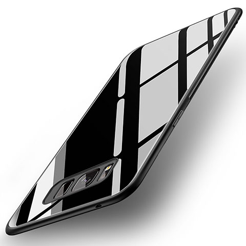 Coque Contour Silicone et Vitre Miroir Housse Etui pour Samsung Galaxy S8 Plus Noir