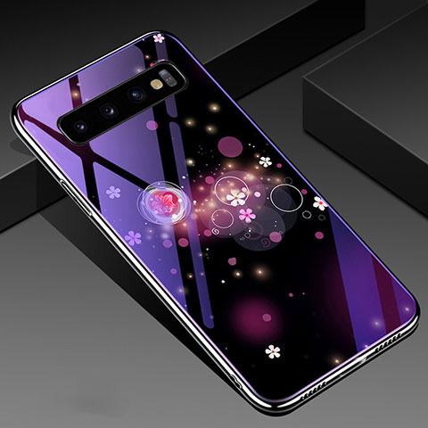 Coque Contour Silicone et Vitre Motif Fantaisie Miroir Etui Housse K05 pour Samsung Galaxy S10 Violet