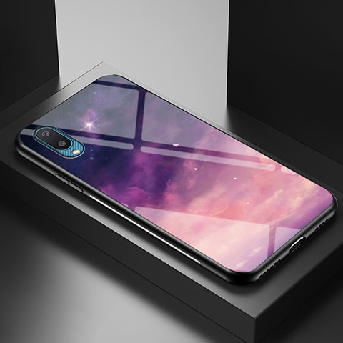 Coque Contour Silicone et Vitre Motif Fantaisie Miroir Etui Housse LS1 pour Samsung Galaxy M02 Violet