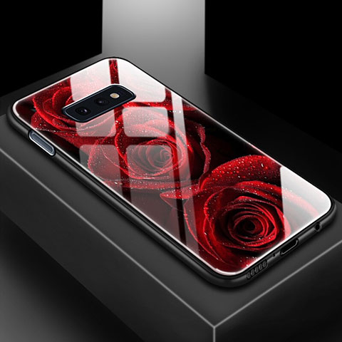 Coque Contour Silicone et Vitre Motif Fantaisie Miroir Etui Housse pour Samsung Galaxy S10e Vin Rouge