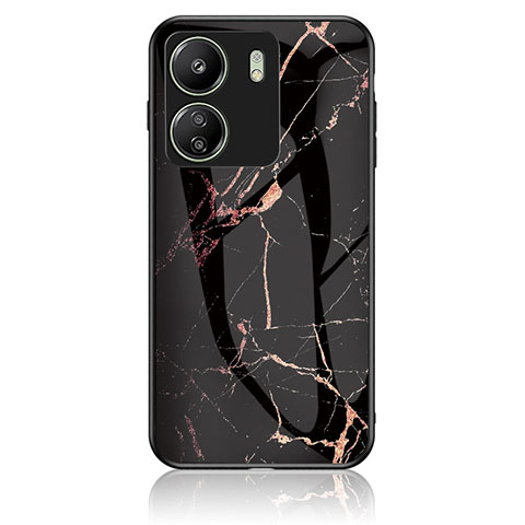 Coque Contour Silicone et Vitre Motif Fantaisie Miroir Etui Housse pour Xiaomi Redmi 13C Or et Noir