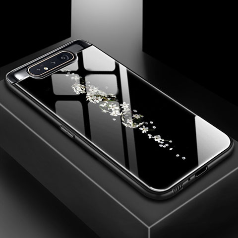 Coque Contour Silicone et Vitre Motif Fantaisie Miroir Etui Housse S01 pour Samsung Galaxy A80 Noir
