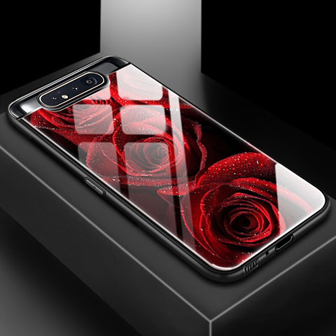 Coque Contour Silicone et Vitre Motif Fantaisie Miroir Etui Housse S01 pour Samsung Galaxy A80 Rouge