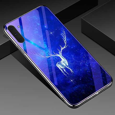 Coque Contour Silicone et Vitre Motif Fantaisie Miroir Etui Housse S02 pour Samsung Galaxy Note 10 Bleu