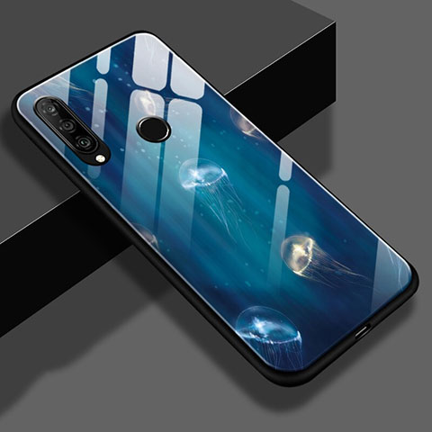 Coque Contour Silicone et Vitre Motif Fantaisie Miroir S01 pour Huawei P30 Lite Bleu