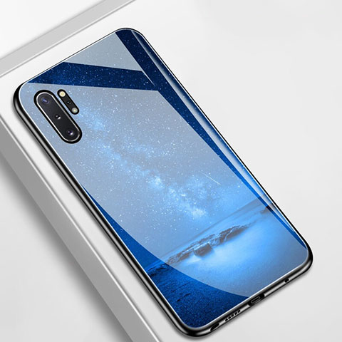 Coque Contour Silicone et Vitre Paillette Etoile Miroir Etui Housse pour Samsung Galaxy Note 10 Plus Bleu