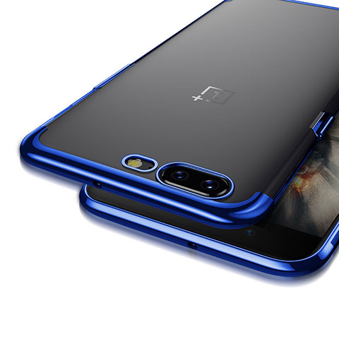 Coque Contour Silicone et Vitre Transparente Mat pour OnePlus 5 Bleu