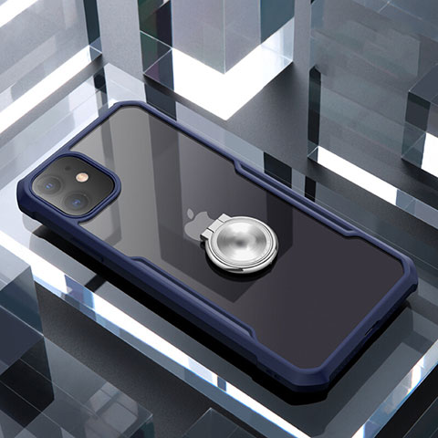 Coque Contour Silicone et Vitre Transparente Miroir 360 Degres avec Support Bague Anneau Aimante Magnetique pour Apple iPhone 11 Bleu