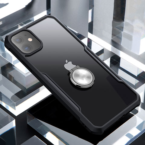 Coque Contour Silicone et Vitre Transparente Miroir 360 Degres avec Support Bague Anneau Aimante Magnetique pour Apple iPhone 11 Noir