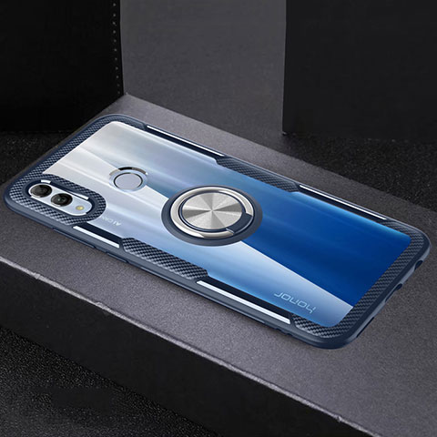 Coque Contour Silicone et Vitre Transparente Miroir 360 Degres avec Support Bague Anneau Aimante Magnetique pour Huawei Honor 10 Lite Bleu Ciel