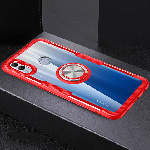 Coque Contour Silicone et Vitre Transparente Miroir 360 Degres avec Support Bague Anneau Aimante Magnetique pour Huawei Honor 10 Lite Rouge