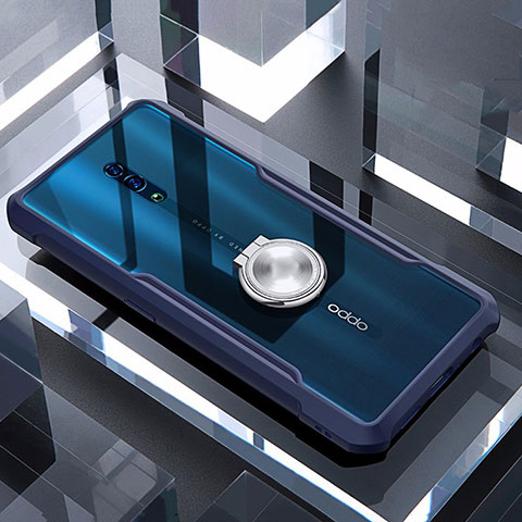 Coque Contour Silicone et Vitre Transparente Miroir 360 Degres avec Support Bague Anneau Aimante Magnetique pour Oppo Reno Bleu