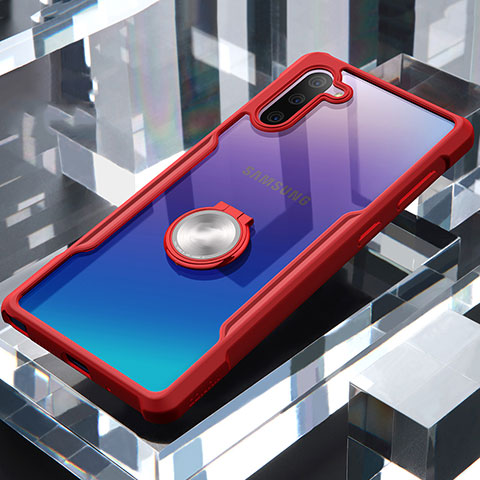 Coque Contour Silicone et Vitre Transparente Miroir 360 Degres avec Support Bague Anneau Aimante Magnetique pour Samsung Galaxy Note 10 Rouge