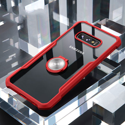 Coque Contour Silicone et Vitre Transparente Miroir 360 Degres avec Support Bague Anneau Aimante Magnetique pour Samsung Galaxy S10e Rouge