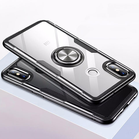 Coque Contour Silicone et Vitre Transparente Miroir 360 Degres avec Support Bague Anneau Aimante Magnetique pour Xiaomi Mi 8 Noir