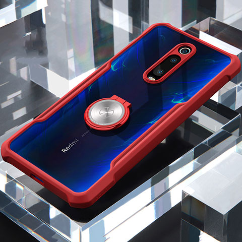 Coque Contour Silicone et Vitre Transparente Miroir 360 Degres avec Support Bague Anneau Aimante Magnetique pour Xiaomi Redmi K20 Rouge