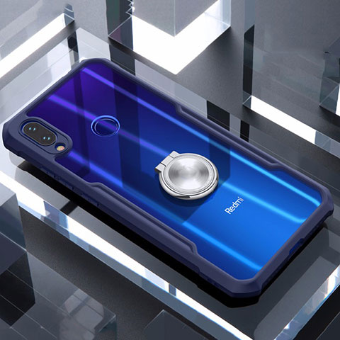 Coque Contour Silicone et Vitre Transparente Miroir 360 Degres avec Support Bague Anneau Aimante Magnetique pour Xiaomi Redmi Note 7 Bleu