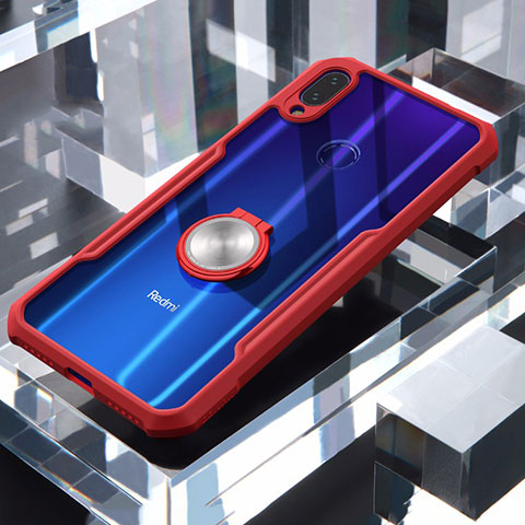 Coque Contour Silicone et Vitre Transparente Miroir 360 Degres avec Support Bague Anneau Aimante Magnetique pour Xiaomi Redmi Note 7 Pro Rouge