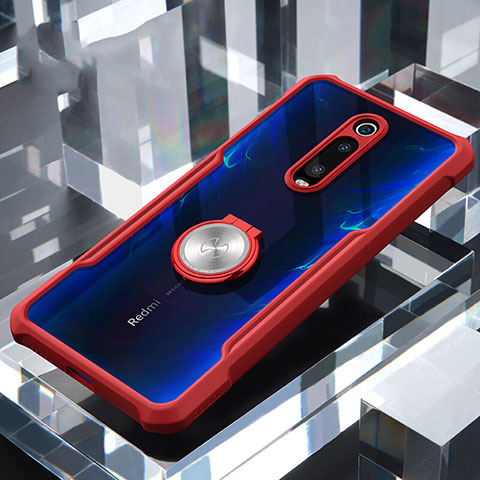 Coque Contour Silicone et Vitre Transparente Miroir 360 Degres avec Support Bague Anneau Aimante Magnetique T01 pour Xiaomi Redmi K20 Rouge