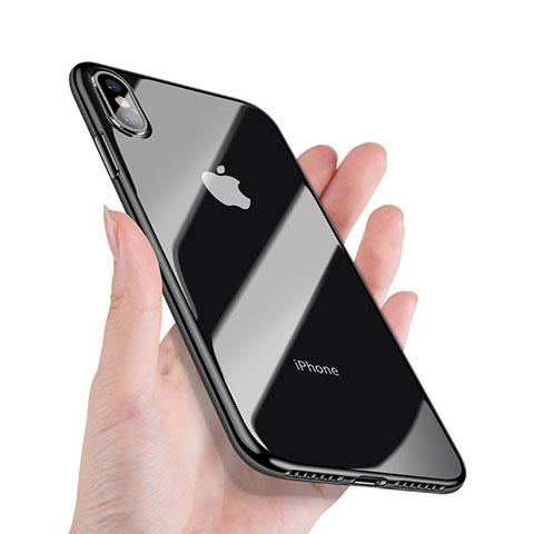 Coque Contour Silicone et Vitre Transparente Miroir 360 Degres C02 pour Apple iPhone X Noir